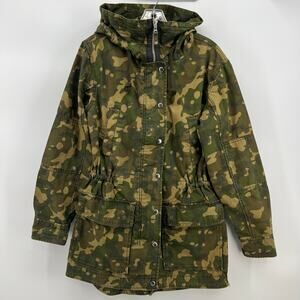 Vintage Y2K Gap Military Parka Coat Jacket Hooded Camo Green Cargo Women’s Small